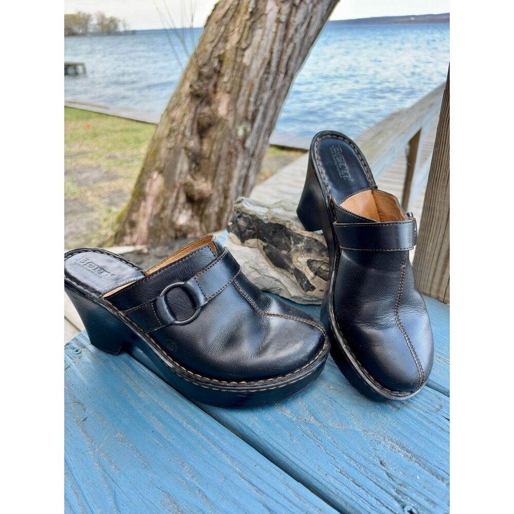 Børn Black Leather O-Ring Clog Mules 3.5" Heel Size 7 - Picture 4 of 11